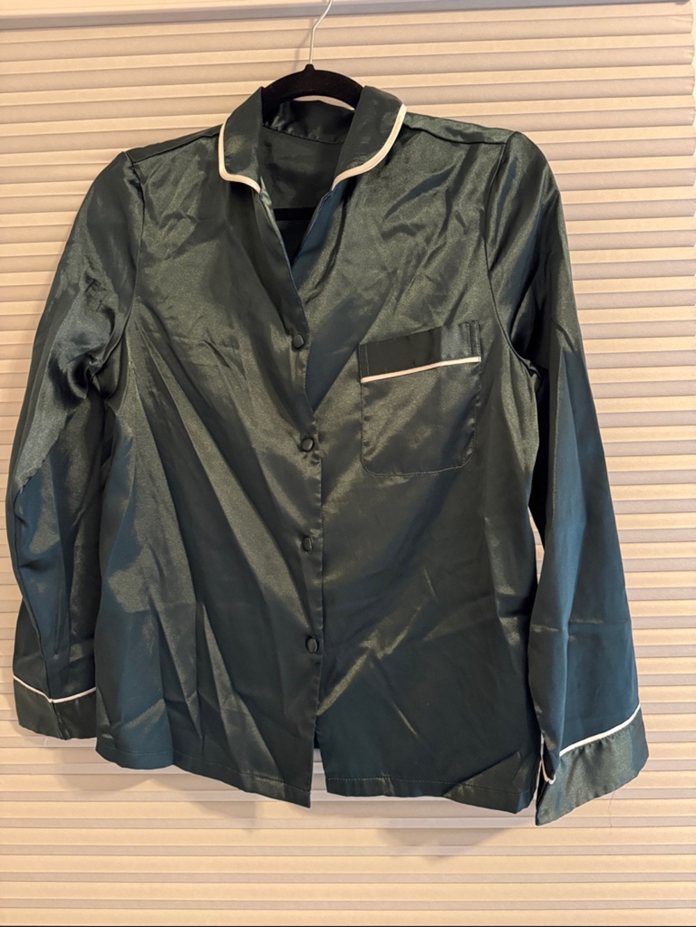 Silky Dark Green Pajamas with Contrast Piping